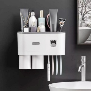 Dispenser Pasta Gigi Odol Model 2 Gelas Modern Toothbrush Magnetic Adsorption 2 Cup - Gray