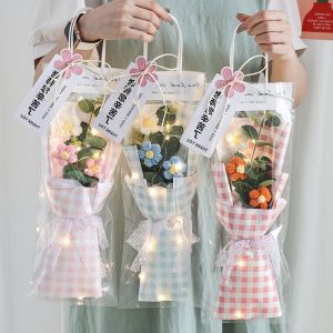 Hand-Knitted Flower Bouquet Crochet Knitted Flowers Mothers Day Gift Valentines Day Party Decoration Hand Woven Artificial Flowe