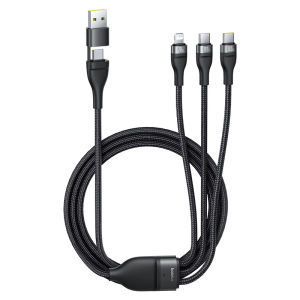 Baseus 3 in 2 USB C Cable for Iphone 17 16 15 14 Pro Max 100W USB Cable Type C For Xiaomi Huawei Fast Charging Cable For Macbook