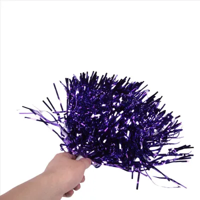 (LAGO) 48Pcs Cheerleading Pom Poms Metallic Foil Cheer Pom Poms with Plastic Handle for Adults Kids Cheerleaders Party Purple