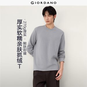 Giordano Beau Monde Men Fleece-lined solid color long sleev tee Free Shipping 13026650