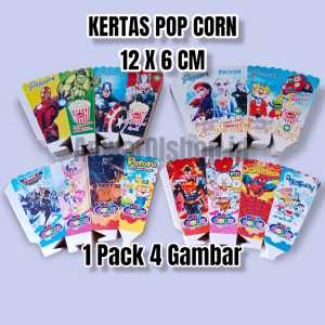 Kertas Pop Corn Ukuran 12 x 6 cm Terbaru 1 pack 4 gambar Isi 100 lembar // Bungkus pop corn 12 x 6 cm // Wadah Pop Corn