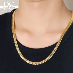 Titanium Steel Men Chunky Flat Chain Necklace 6mm Width 18K Gold Plated Hip Hop Chains for Men Boys