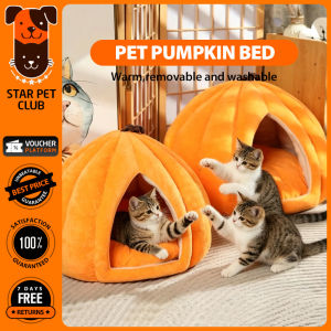 3D Pumpkin Pet House Semi-enclosed Removable Bottom Non-slip Soft PP Cotton Warm Cat Villa Autumn And Winter Small Dog Kennel