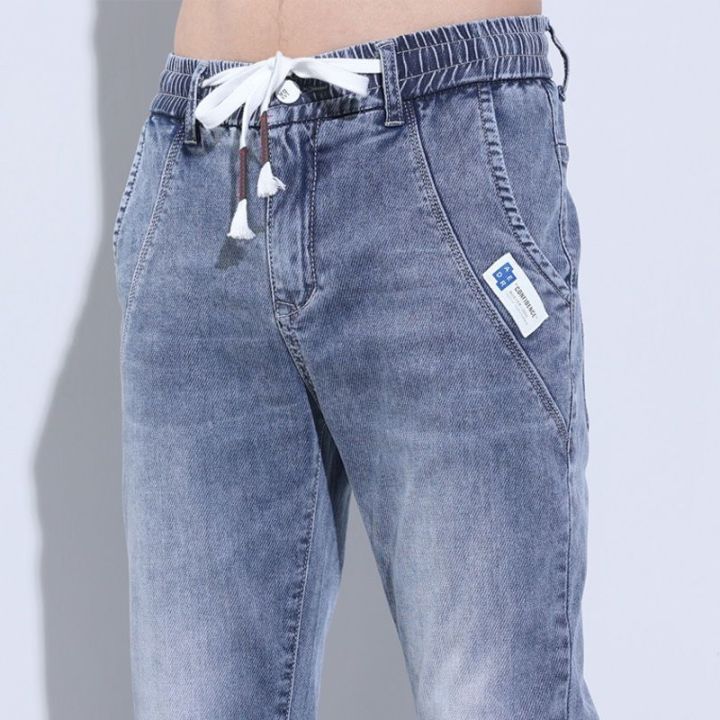 Men's Jeans Elastic Waist Jeans Slim Fit Fashion Jeans Thin Capris ...