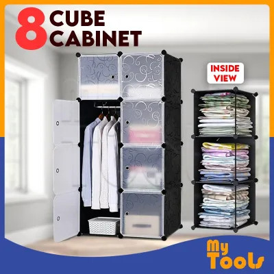 Cabinet 8 Cubes Black Stripes DIY Wardrobe Black Stripes Rak Rack Storage Organizer (FOC: 1 hanger)