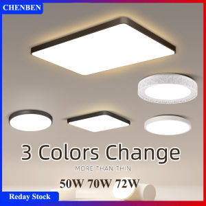 CHENBEN 3 Colors Change Led Ceiling Light 220-265V Modern Ceiling Lamp 50W 70W 72W Round/Square LED Panel Lights For Living Room Bedroom Kitchen Bathroom