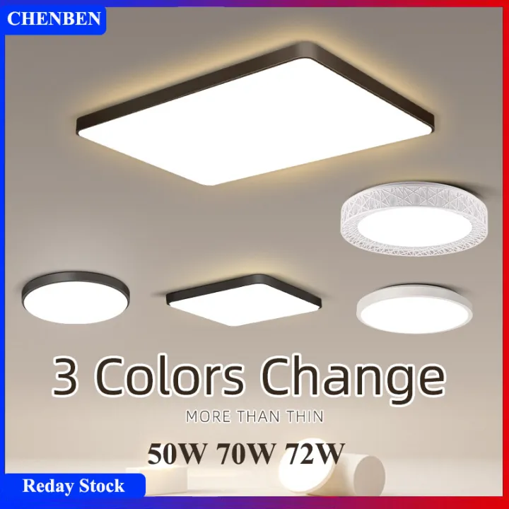 CHENBEN 3 Colors Change Led Ceiling Light 220 265V Modern Ceiling Lamp 50W 70W 72W Round Square LED Panel Lights For Living Room Bedroom Kitchen Bathroom Lazada Singapore