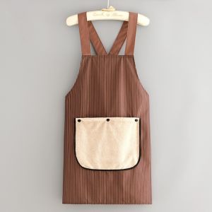 1 PC Striped Kitchen Apron Men Women Waterproof Oil‑Resistant Detachable Absorbent Hand Towel Cooking Apron