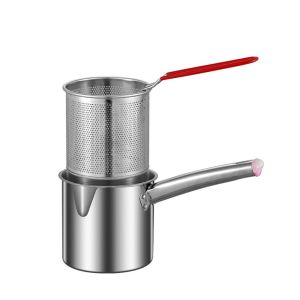 CEMOMEF Mini Deep Fryer Pot 304 Stainless Steel Mesh Chicken Fried Pan Auxiliary Food Pot with Clamp and Cover Frying Strainer Basket Chips