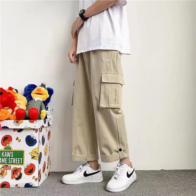 Summer Thin Straight Wide Leg Pants Men Loose Korean Fashion Versatile  Handsome Casual Cargo