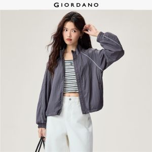 Giordano Beau Monde Women Contrast binding stand collar windbreaker Free Shipping 13376142