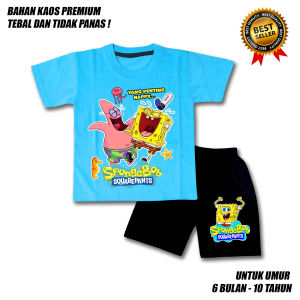 SETELAN ANAK LAKI LAKI PEREMPUAN SPONGEBOB KETAWA LUCU CELANA HITAM BAHAN PREMIUM / SETELAN ANAK LAKI LAKI USIA 0-10 TAHUN / BAJU ANAK LAKI LAKI / SETELAN ANAK LAKI LAKI