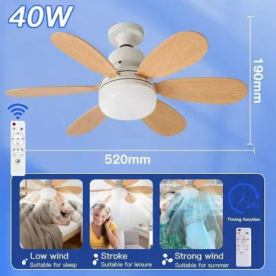 TIMSOT E27 LED Ceiling Fans With Lights 3-Color 3-Speeds Dimmable with Remote Control 6 fan blades Fanlight Easy Installation