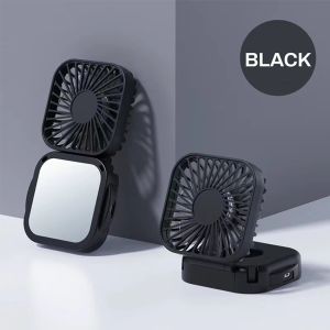Kipas Angin Mini Portable USB Rechargeable Vanity Mirror Pocket Fan Kantor Desktop Square Mute Fan Outdoor Gantung Leher Lipat Genggam Portable Mini Fan