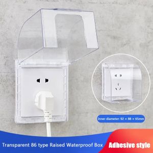 BK6H Wall-mounted Switch Protective Cover 86 Type Self-Adhesive Socket Waterproof Box Power Outlet Supplies Plastic Electric Plug Cover Bathroom