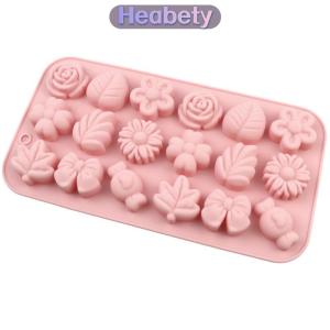Heabety  18 lỗ 3D Silicone khuôn Daisy Tulip hoa Thiết kế Thạch Ice Pudding xà phòng fondant bánh sô cô la trang trí công cụ nướng lá