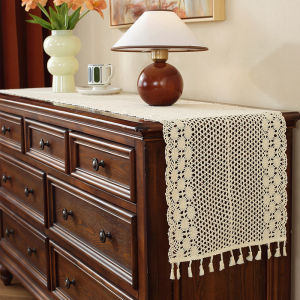 LZD  Vintage Lace Table Runner Coffee Table Tea Table Table Towel Cloth Liner Tea Table American Country Style Hollow Long Strip High Sense Tea Mat