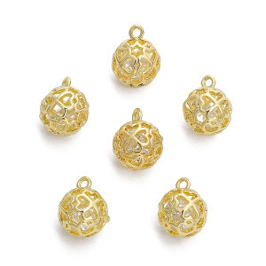 1pc 14K Gold Plated Brass Hollow Ball With Zircon Charm Heart Pendant For DIY Earring Necklace Jewelry Making