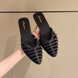 [Free Shipping] Casual Versatile Closed-Toe Mules For Outdoor Wear New Summer Hollow Breathable Flat Sandals
