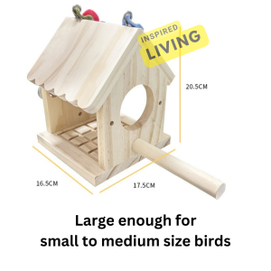 Open-Sided Wooden Parrot Hut | Bird Toy & Cozy Resting Space | Improved Airflow Safety Reduces Aggression & Hormonal