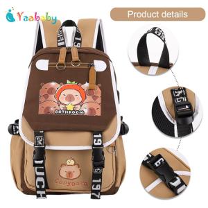 กระเป๋าเป้เดินทาง Capybara มี1ช่องหลักสำหรับเด็กผู้หญิงเด็กผู้ชายกระเป๋าเป้ใส่แล็ปท็อปมีซิปสำหรับผู้ชื่นชอบ Capybara