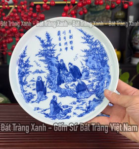 Bộ Ấm Pha Trà Men Lam Chóp Lửa Khay Đĩa Đơn Bát Tràng Trúc Lâm Thất Hiền - Ấm Dung Tích 330ML