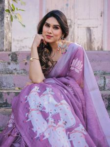 Premium Linen Cotton Printed Saree – Traditional & Stylish Look