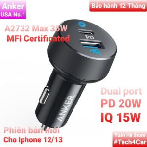 Tẩu sạc nhanh 2 cổng ô tô xe hơi Anker A2721 A2732 35W cho Iphone X 11 12 13 Pro Max S10 S20 Note 9 10 Tuấn Hà Store
