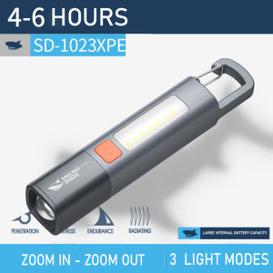 Senter Smiling Shark SD1023 Senter LED Camping light with Hook Zoomable Type-C Rechargeable