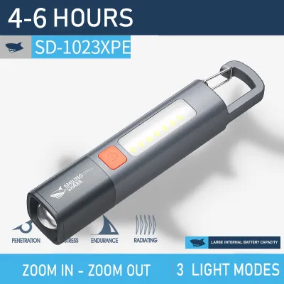 Senter Smiling Shark SD1023 Senter LED Camping light with Hook Zoomable Type-C Rechargeable