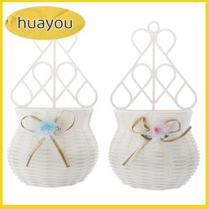 huayou แจกันตะกร้าใส่ดอกไม้หวายเทียมแขวนผนังแบบ DIY สำหรับสวน