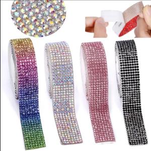 1m 24 Rows Self Adhesive Crystal Rhinestone Diamond Ribbon Glitter Rhinestones Sticker for DIY Arts Crafts Wedding Party