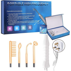 4 In 1 Portable High Frequency Electrotherapy Stick High Frequency Electric Therapy Wand Beauty And Hairdressing Device Spot Acne Meter Remover Anti-Hair Loss Fluffy Hair Roots Electrotherapy Comb