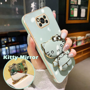 Casing Ponsel untuk Xiaomi POCO X3 NFC POCO X3 Pro POCO C40 POCO X3 GT Case pelapisan Hello Kitty HP kartun krem casing ponsel penutup softcase pelindung garis penuh silikon kesing Phone Stands