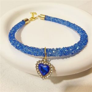 INNEWIN Adjustable Crystal Dogs Collar Pet Accessories Rhinestone Collar Love Pendant Necklace DIY Small Dog Cat Neck Ring