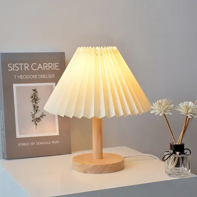 Lampu Meja Minimalis Lampu Tidur Meja Korean retro pleated Vintage Lampu Decorative table lamp anak aesthetic korea berdiri vintage sentuh Umbrella