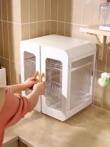 Dish Rack Cabinet Dish Drainer Rack for Bowl and Plate Dustproof Kitchen Dish Rack Organizer