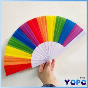 YoPo  7 inch Childrens Craft Folding Fan Rainbow Flat Fans Kindergarten Cloth Dance Small Fan Cold Fan