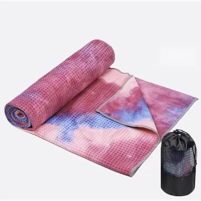 SG Stock Yoga Mat Towel Anti Slip Tie Dye Color Purple Pink Blue Green Exercise Floor Towel Absorb Sweat Yoga Non Slip