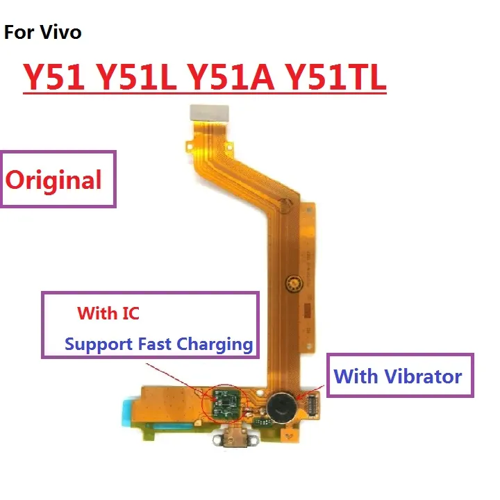 Original /Copy USB Charging Charger Port Flex Cable Replacement with IC  Vibrator For Vivo Y51 Y51L Y51A Y51TL
