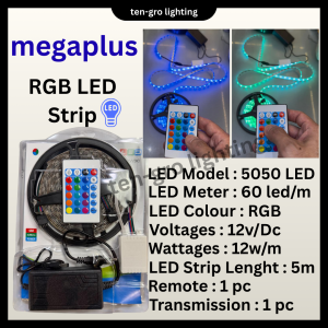 Megaplus RGB LED Strip 5050/60L 5 Meters C/w Remote Control Set