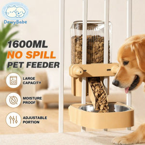 DewyBabe 1600ml No Spill Automatic Pet Feeder Adjustable Large Capacity Dog Food Dispenser Moisture-proof Hanging Cat Feeder