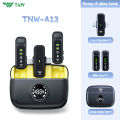 TNW A13 Wireless Microphone 2-In-1 Clip On Mic Wireless Dual Lavalier Mikrofon Iphone dan Charging Case Bluetooth Mikrofon Wireless Clip on untuk TikTok YouTube Facebook Live Stream. 