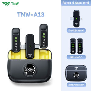 TNW A13 Wireless Microphone 2-In-1 Clip On Mic Wireless Dual Lavalier Mikrofon Iphone dan Charging Case Bluetooth Mikrofon Wireless Clip on untuk TikTok YouTube Facebook Live Stream