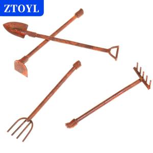 [COD]🔥🔥🔥ZTOYL 1:12 Dollhouse Miniature Gardening Tools Metal Shovels Pitchfork Furniture Set