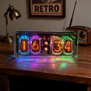 FFBH IN-12-Glow Tube Desk Clocks Cyber‑Punk Glow RGB Colorful Backlight Alarm Wifi Table Clocks Desktop Ornament Home Decoration T6H1N