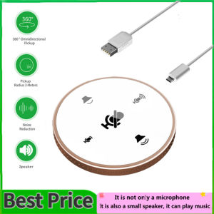 Desktop USB Conference Speakerphone Microphone Built-in Speaker 360° Omnidirectional PC Computer Condenser Mic with Mute Function Volume Adjustment Plug & Play Compatible with Windows Mac for PC Laptop Video Conference Recording Gaming Online Class