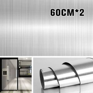 Stainless Steel Texture Self-Adhesive Refrigerator Door Protector 60x200cm