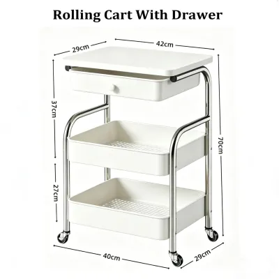 Movable Trolley Cart Organizer Silver-plated Steel Organizer Storage Rack With Wheel Study Table for Kitchen&Livingroom